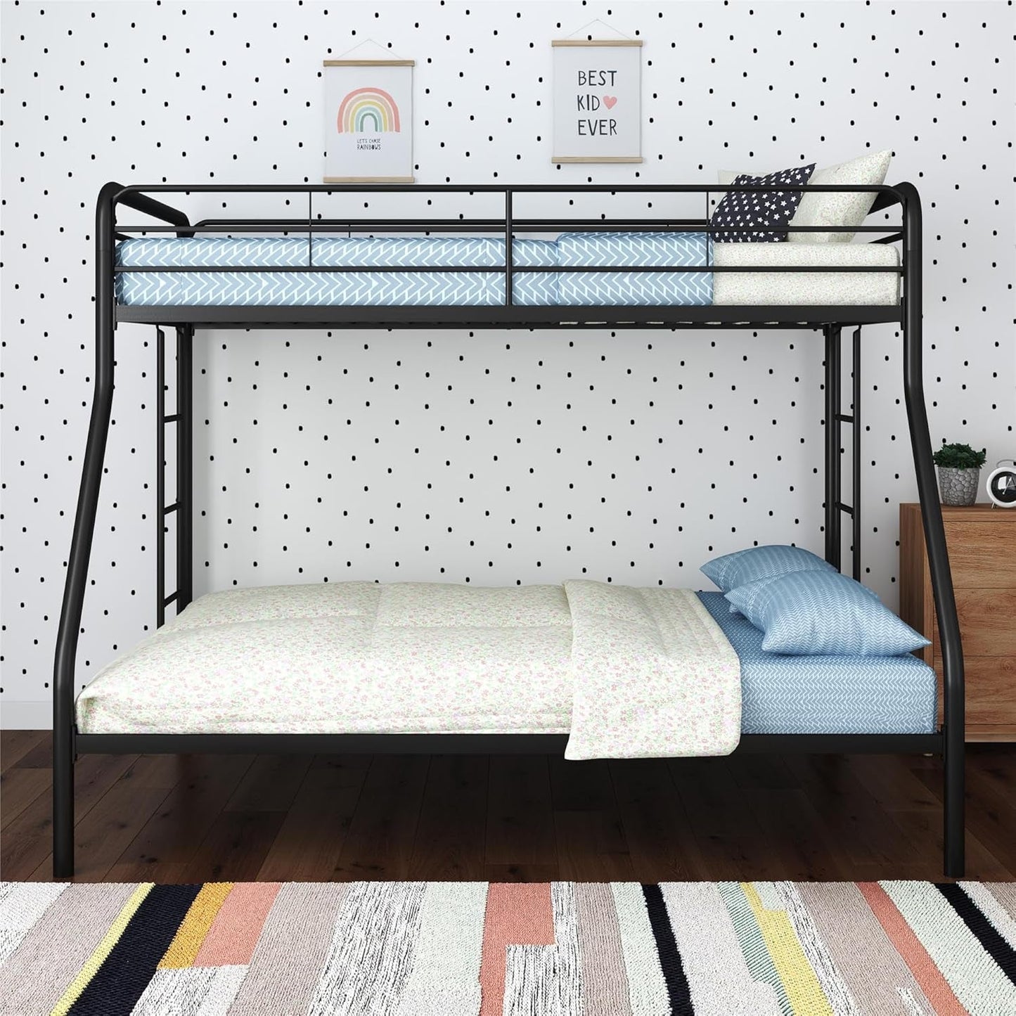 Dusty Metal Bunk Bed Frame for Kids, Teens, and Adults, with Angled Ladder, High Full Length Guardrail, Smooth Rounded Edges, No Boxspring Required, for Small Spaces, Twin-Over-Full, Black-4