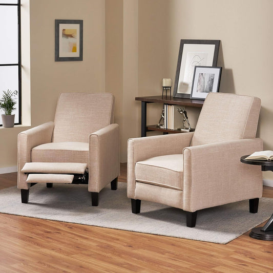 Emmie Fabric Recliner (Set of 2), Beige, Dark Brown-1