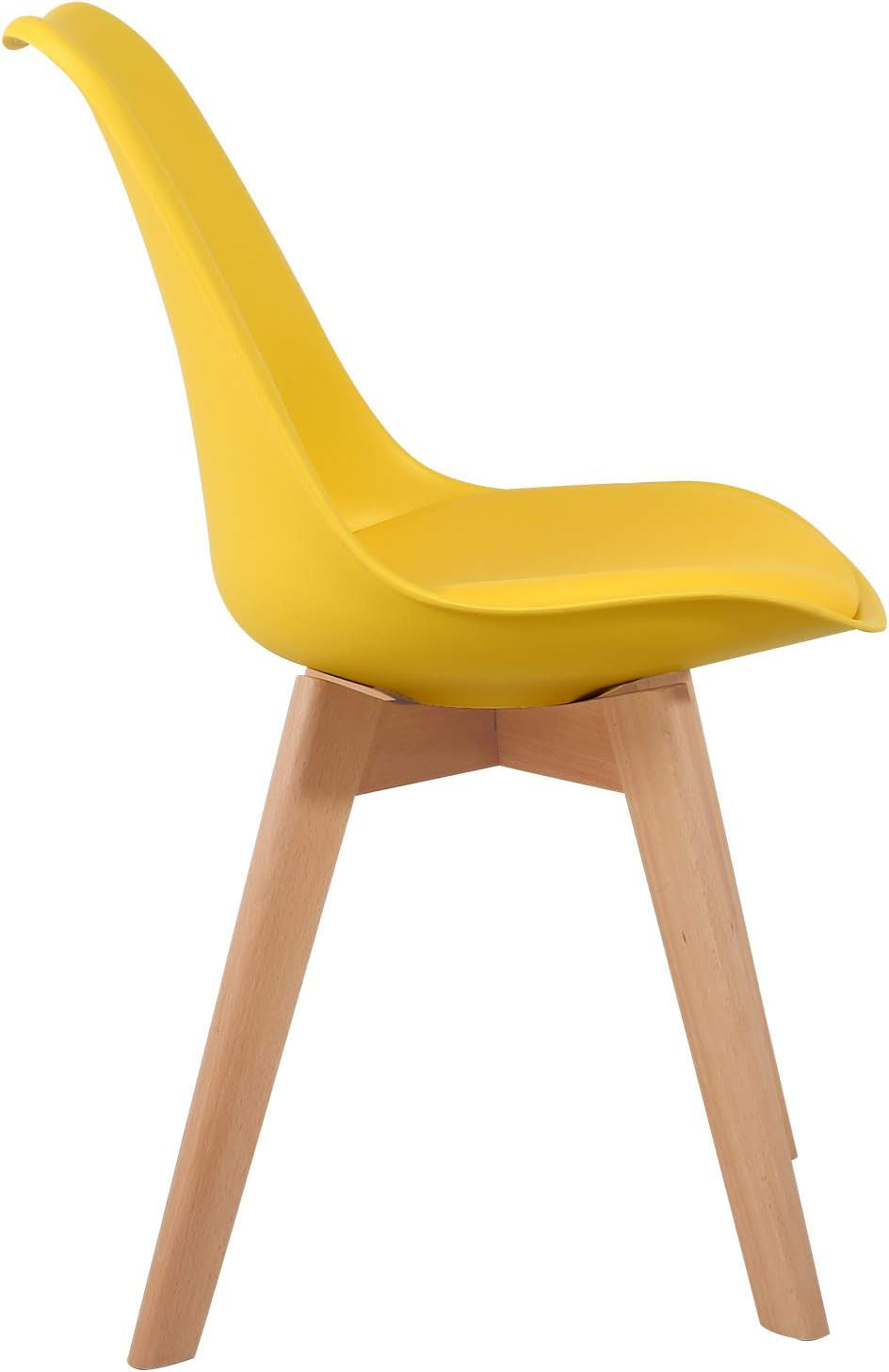 Modern Style Chair Dining, Shell Lounge Plastic Chair with Chairs Natural Wood Legs (Set of 2 Yellow)-4
