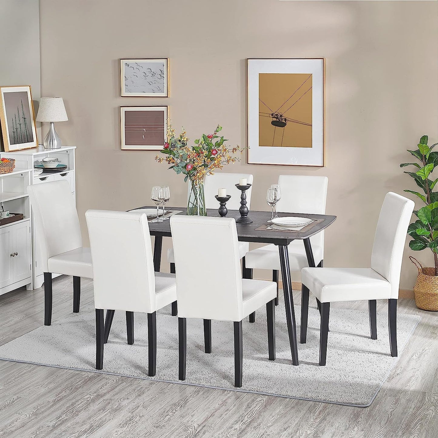 Set of 4 Modern Parson Chairs, Faux Leather, White-0