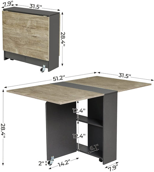 Folding Dining Table with Drop Leaf and Storage-1