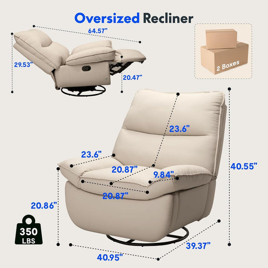 XRC7 Recliner Chair for Adults 350 LBS, Faux Leather Oversized Swivel Rocker Recliner Chair W/Side Pocket, Cross-Legged Armless Recliner Lounge Sofa for Living Room Bedroom, Beige (XC6)-1