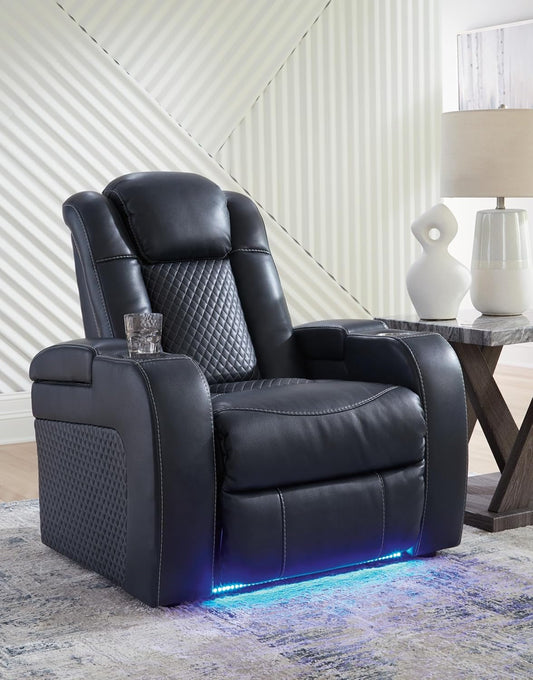 Fyne-Dyme Contemporary Faux Leather Power Recliner with Adjustable Headrest, Cup Holders and LED Lighting, Blue-1