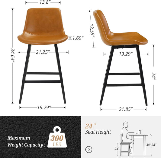 24 Inch Counter Stool, Modern Bucket Barstool, Kitchen Counter with Back and Footrest, Counter Height Bar Stools for Home Kitchen Island Restaurants, Set of 2, Whiskey Brown-1