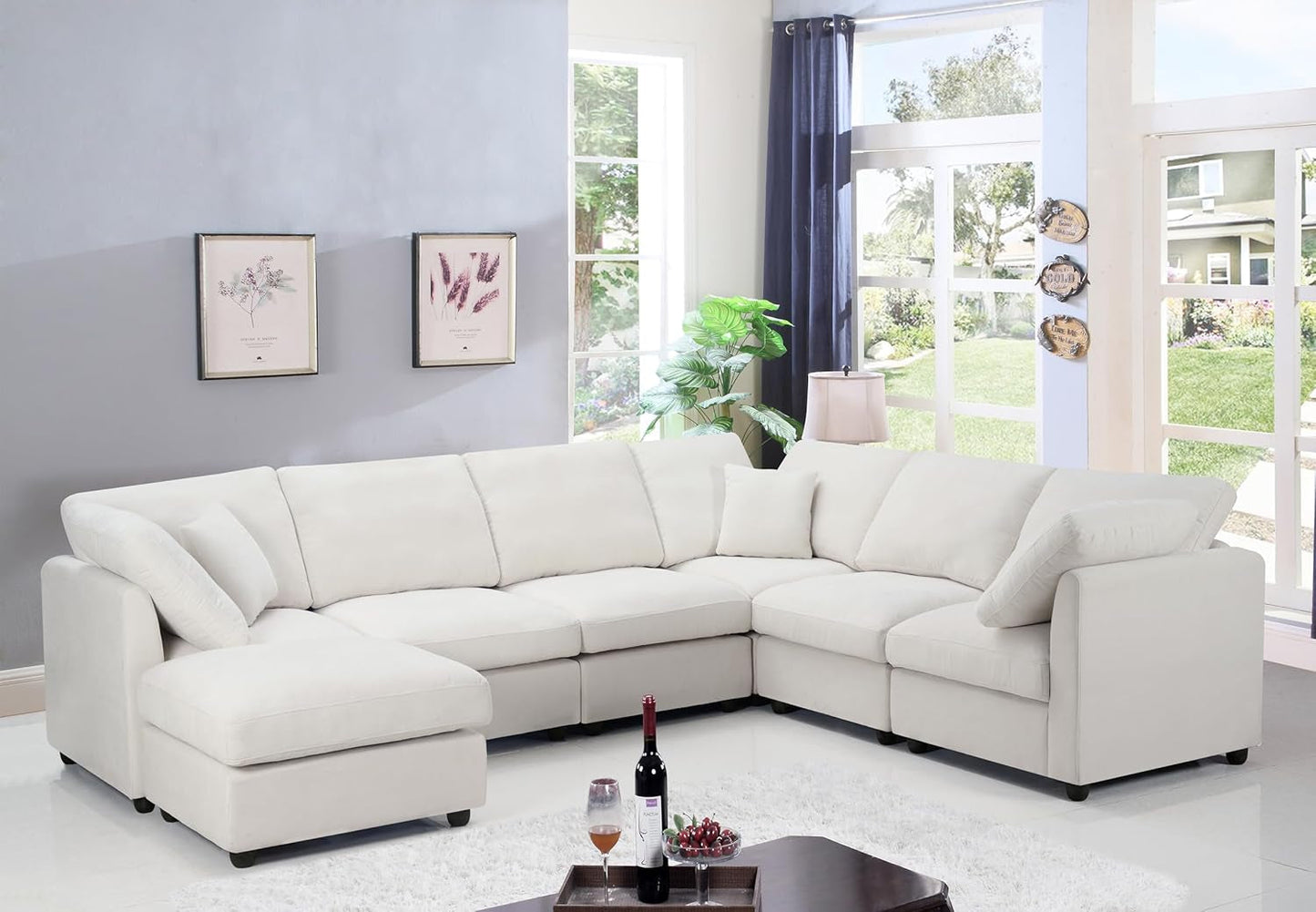 7 Seater Oversized Modular Sectional Sofa Deep Seat Cloud Couch with Reversible Chaise - Free Combination Convertible Lounge Sofa&Couch with Movable Ottoman for Living Room Apartment Office-0