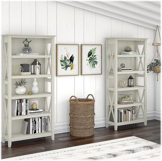 Linen White Oak Bookcase Set by Bush Furniture-1
