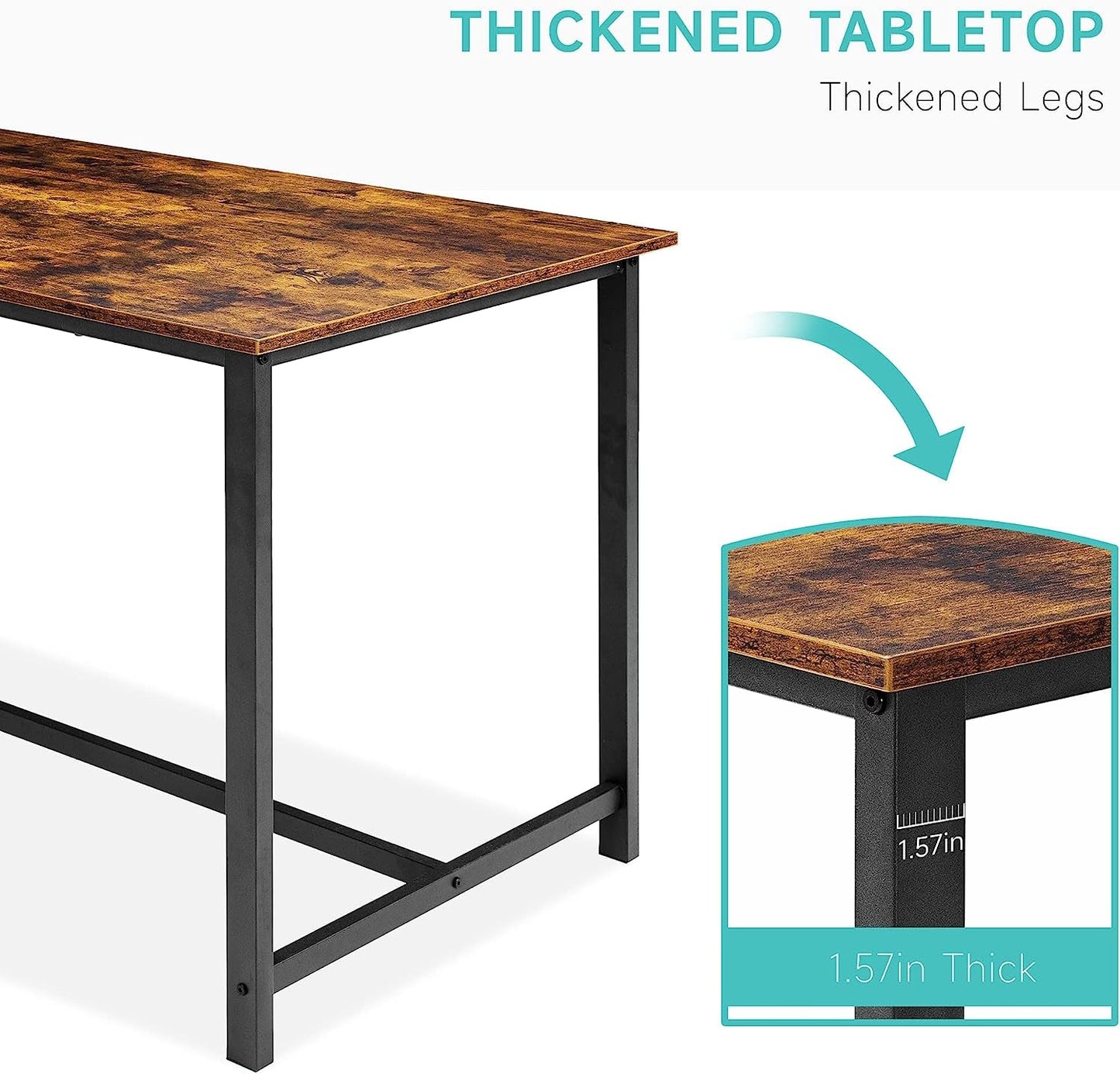 3-Piece Rustic Brown Dining Table Set for 4 with Benches-4