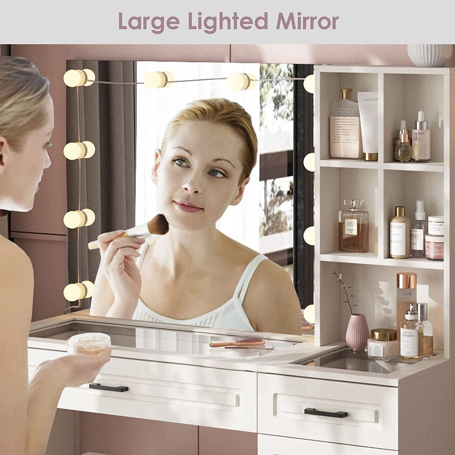 White Vanity Table Set with Glass Top-4