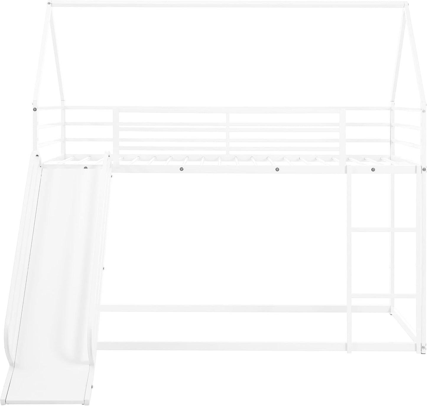 Twin over Twin Metal Floor Bunk Bed with Slide,Metal Junior House Twin Size House Bunk Bed Frame with Ladder & Roof for Boy Girl, No Box Spring Needed,Low Bunk Bed Frame with Convertible Slide-4