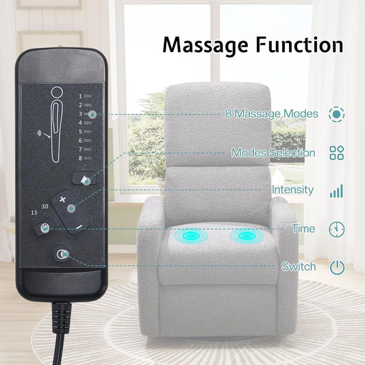 Swivel Rocking Chair, Nursery Glider Recliner Chairs for Adults, Rocker for Living Room Bedroom, Comfy Upholstered Modern Nursing Reclining Single Sofa, Grey Teddy-1