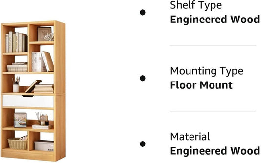 Maple Yellow Wooden Bookcase with Drawer and Cubes-1