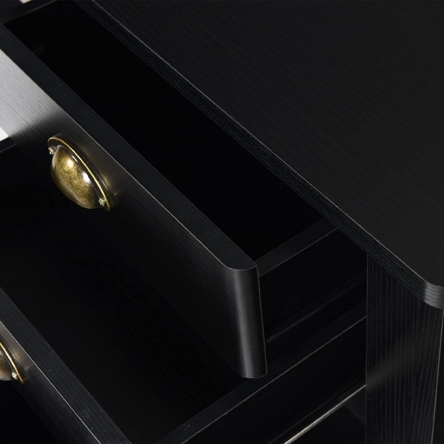 Matte Black Desk with Drawers and Hutch-2
