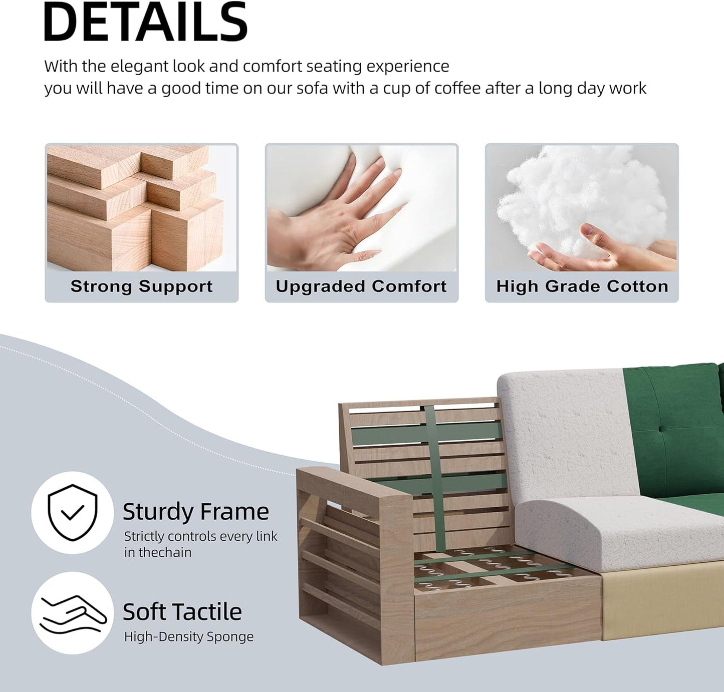 Convertible Sectional Sofa Couch,3 Seat L Shaped Couches with Storage Function Ottoman,Modern Linen Convertible Sectionals Sofas with Armrest Reversible Chaise,Small Spaces Sofa (Green)-2