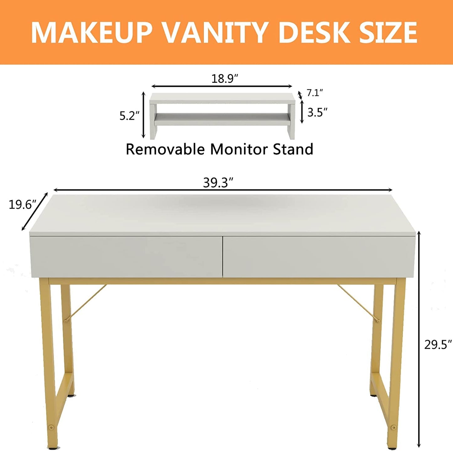 White Home Office Desk with Drawer and Monitor Stand-4