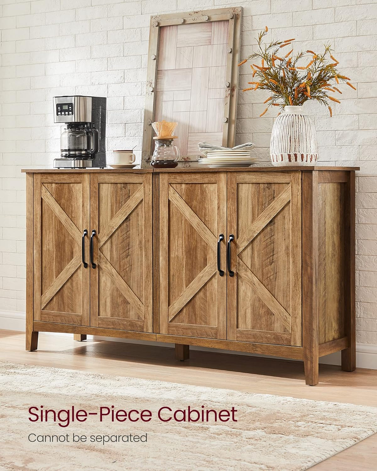 Rustic Walnut Buffet Cabinet with Adjustable Shelves-4