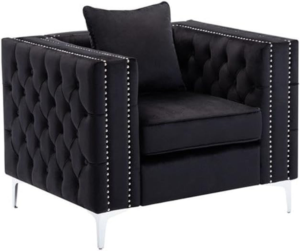 Lorreto Black Velvet Fabric Sofa Loveseat Chair Living Room Set-2