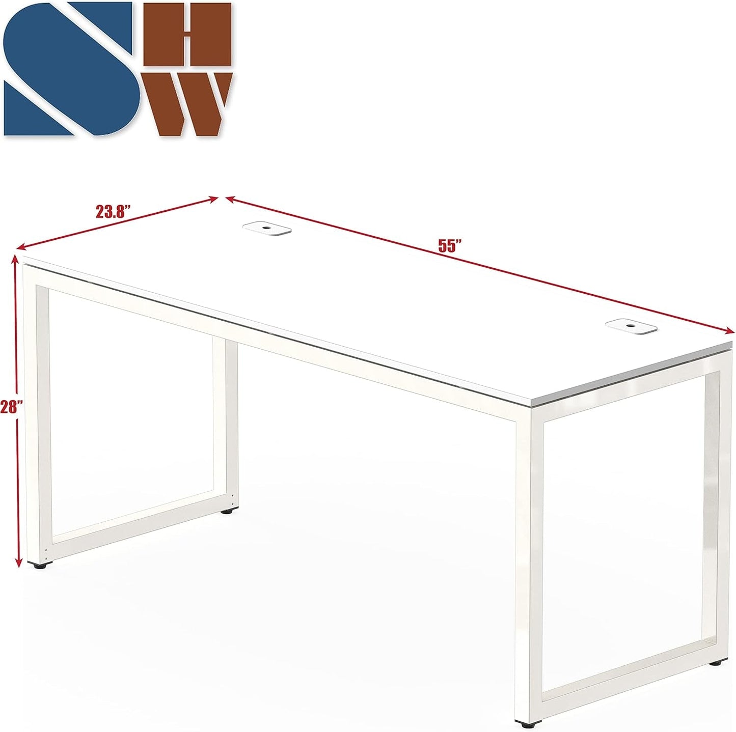 Home Office 55-Inch Large Computer Desk, 24" Deep, White-2