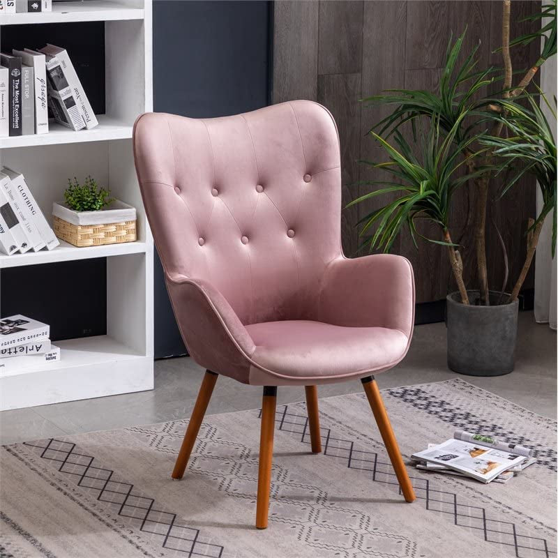 Contemporary Mauve Velvet Accent Chair with Tufted Back-3