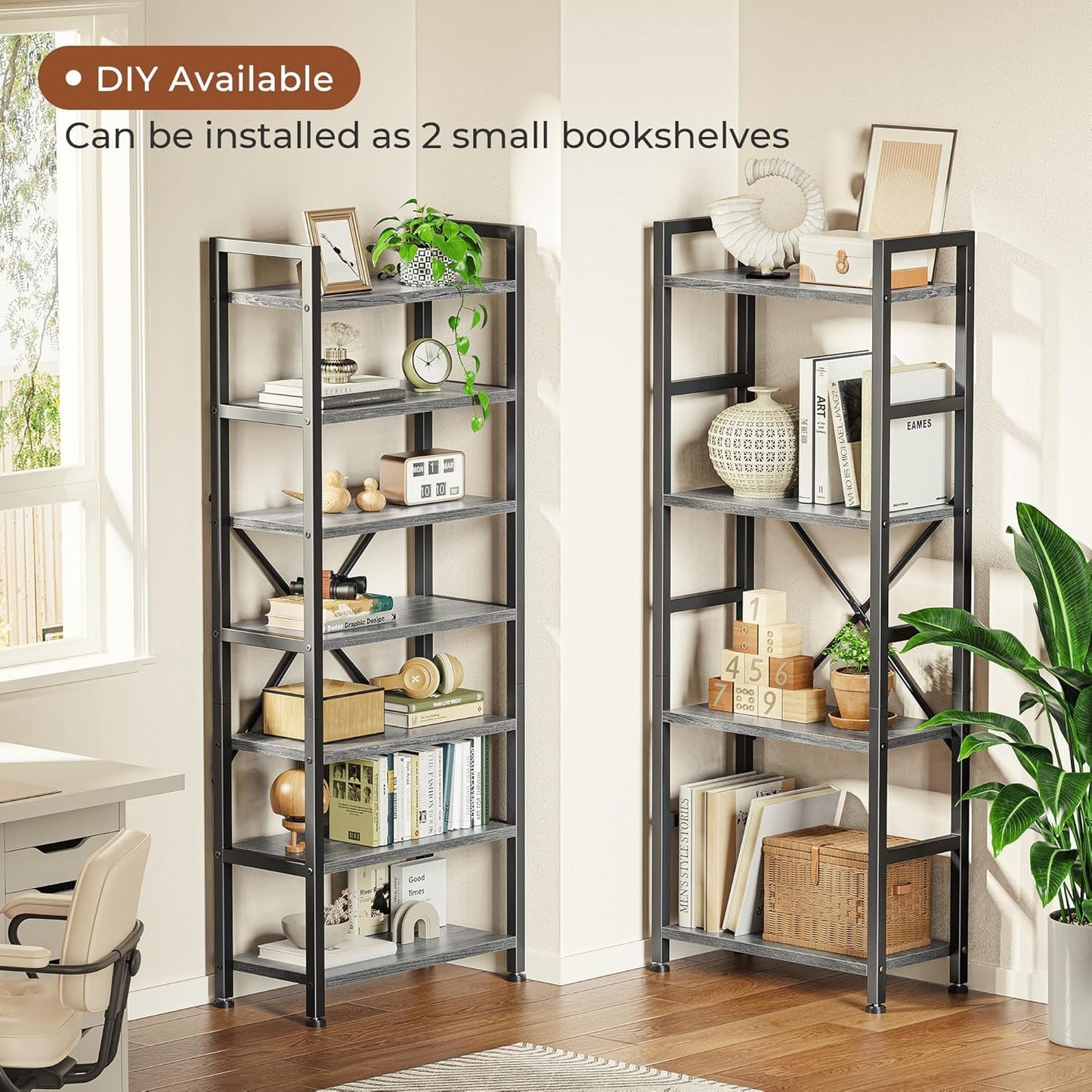 Triple 4 Tier Bookshelf, Bookcase with 11 Open Display Shelves, Wide Book Shelf Book Case for Home & Office, Grey-4