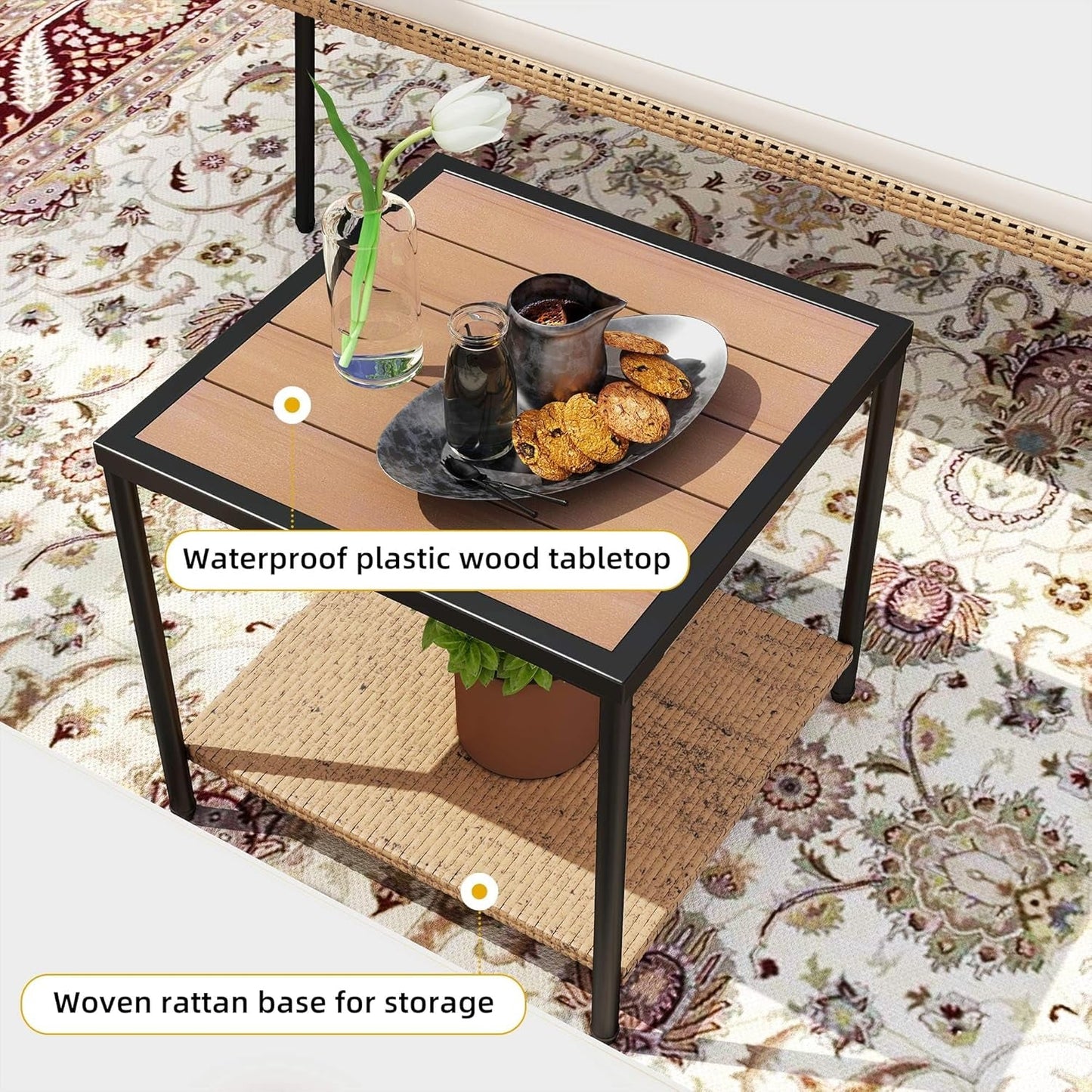 Patio Furniture Set, 3-Piece Outdoor Wicker Conversation Sectional L-Shaped Sofa with 4 Seater for Backyard, Porch, Boho Detachable Lounger with Cushions and Coffee Table - Beige-4