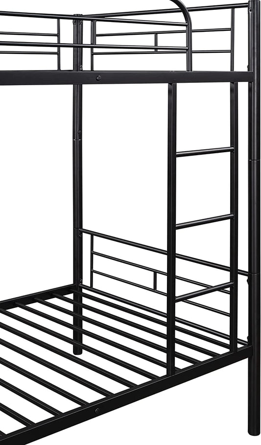 Twin over Twin Metal Bunk Bed with Ladder, Black-1
