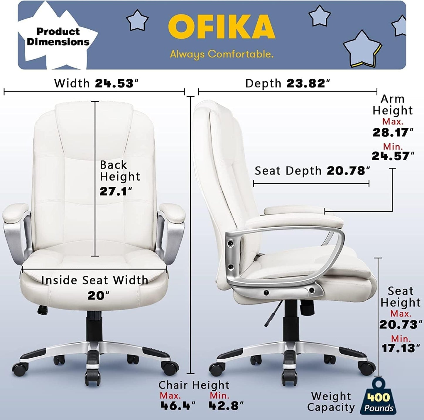 Home Office Chair, 400LBS Big and Tall Chair Heavy Duty Design, Ergonomic High Back Cushion Lumbar Back Support, Computer Desk Chair, Adjustable Executive Leather Chair with Armrest-2