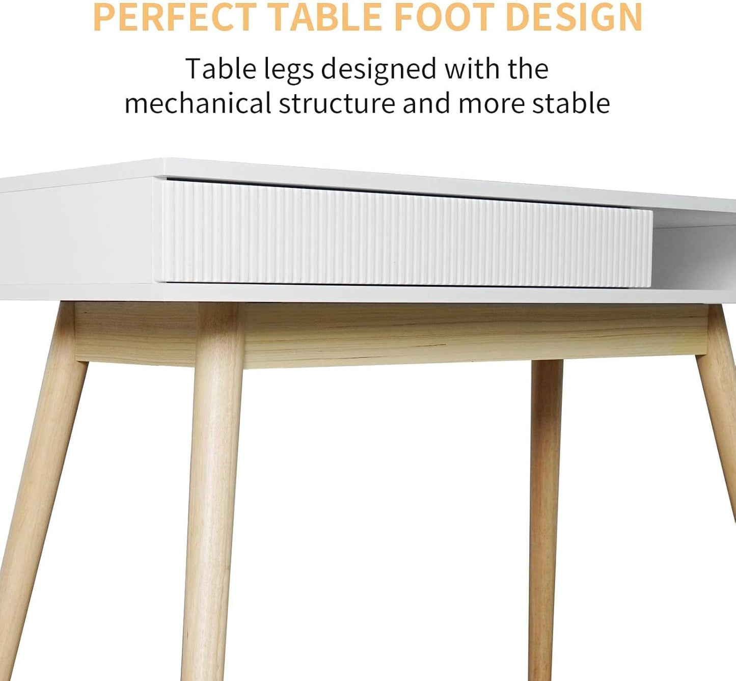 White Desk Mid Century Modern Desk Wooden Desk with Drawer Small Office Desk Mid Century Computer Desk White Makeup Table-4