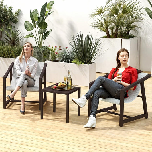 3 Pieces Patio Conversation Bistro Set, Textile Patio Furniture Set with Side Table & Headrest Pillows, Outdoor Sectional Sofa for Patio, Balcony, Backyard, Garden, Poolside-1