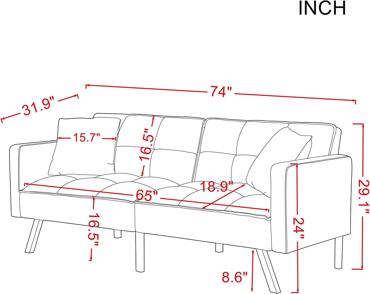 Convertible Velvet Futon Sofa Bed with Pillows-2
