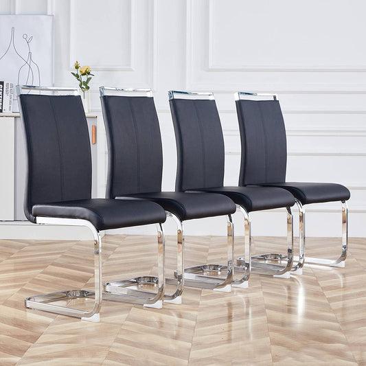 Black Metal Dining Chairs Set of 4 with Faux Leather Padded Seat-1