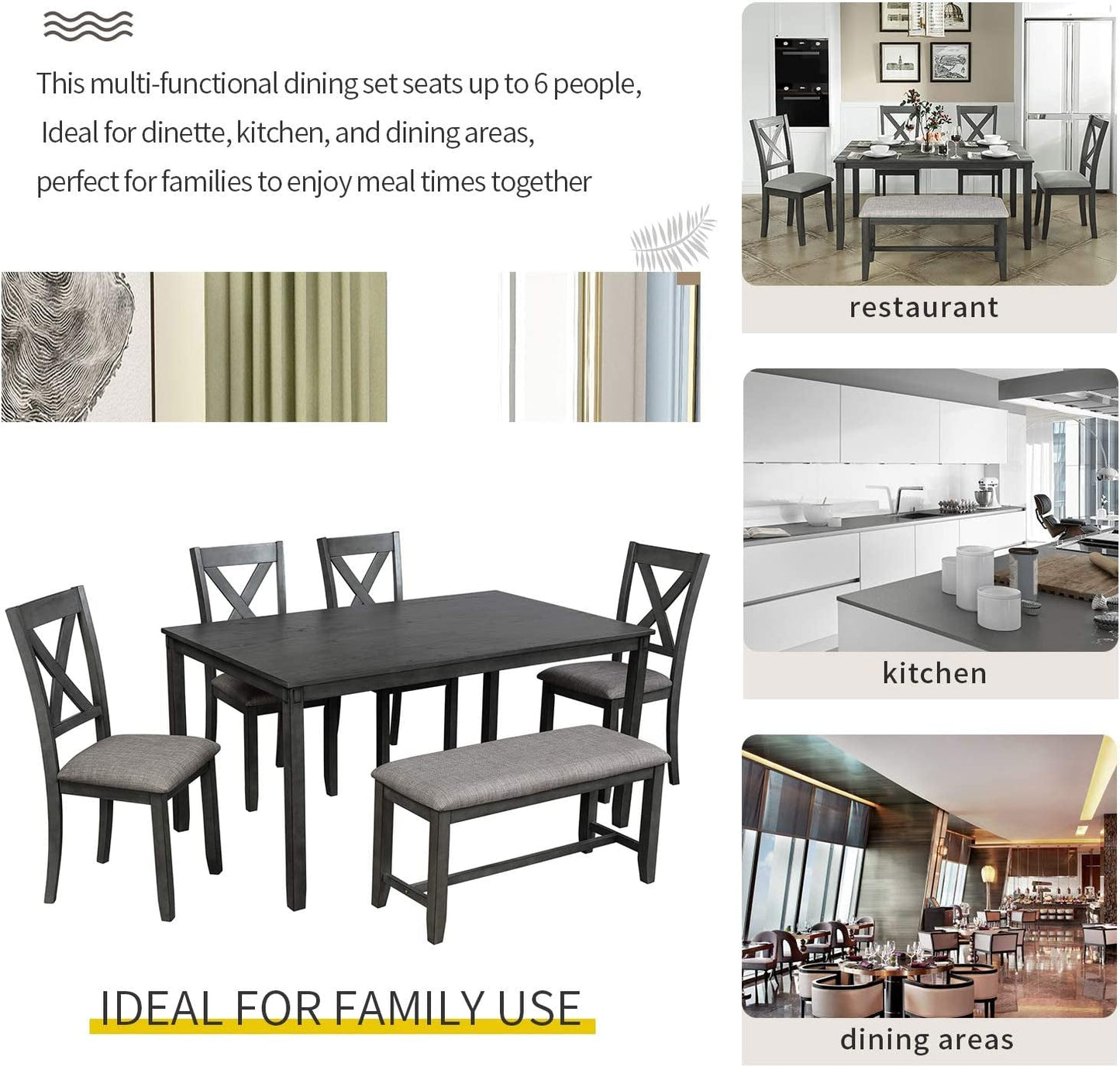 Grey Wooden Rectangular Dining Table Set of 6-4