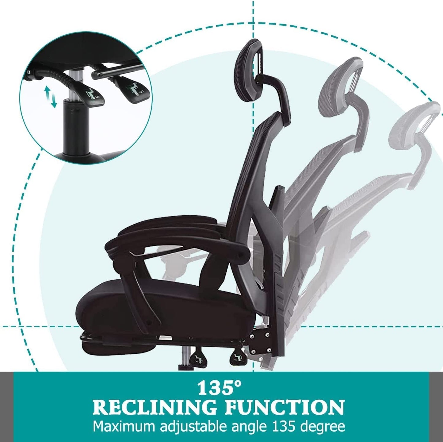 Ergonomic Reclining Mesh Office Chair with Accessories-3
