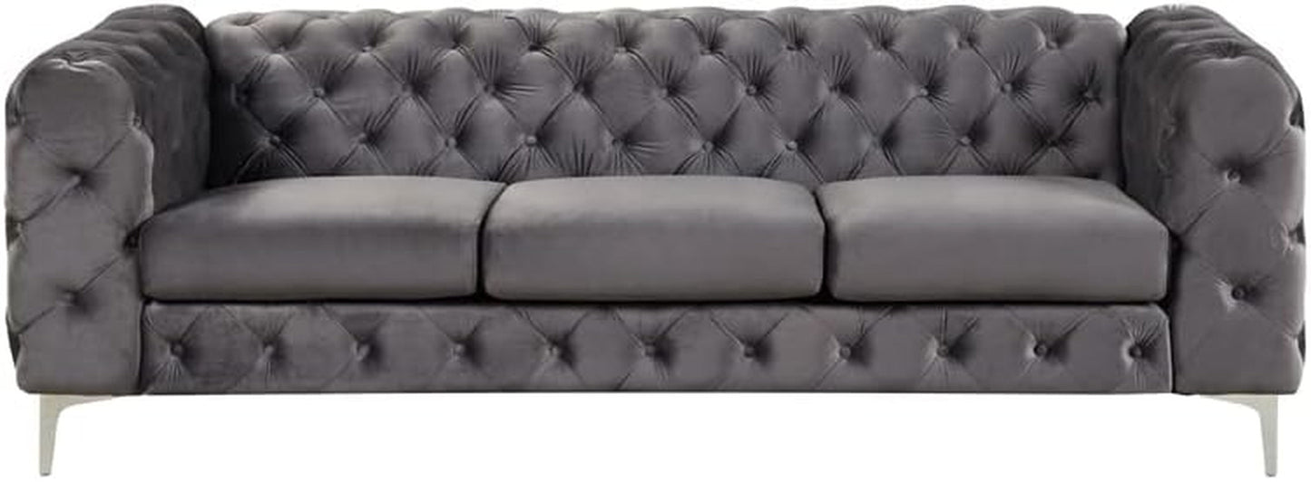 Sofa and Two Chairs Velvet Fabric Living Room Furniture Set-Gray-2