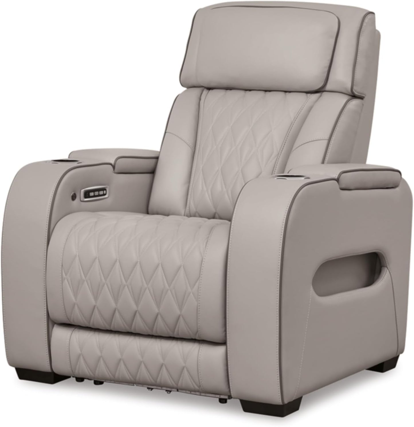 Boyington Contemporary Leather Match Power Recliner with Adjustable Headrest, Cup Holders, USB Port and Air Massage System, Light Gray-0