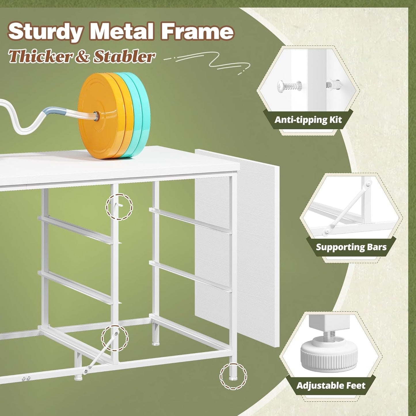 Dresser TV Stand with 9 Drawers for 60'' TV Stand for Bedroom Long Dresser for Bedroom Wide Dressers & Chests of Drawers, Sturdy Metal Frame & Wood Top, Living Room, Closet, White-4