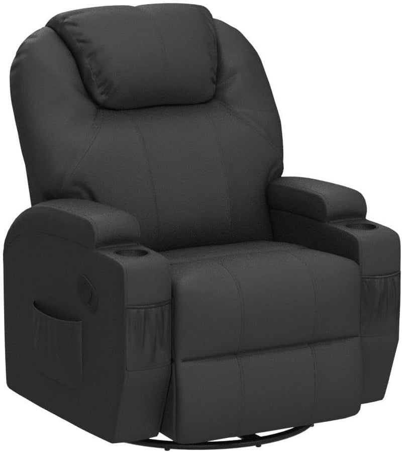 Recliner Chair, Rocking Massage Chairs, Home Reclining Sofa Chair, PU Leather, Ergonomic Living Room Chair with Cup Holders, Remote Control (Black)-4