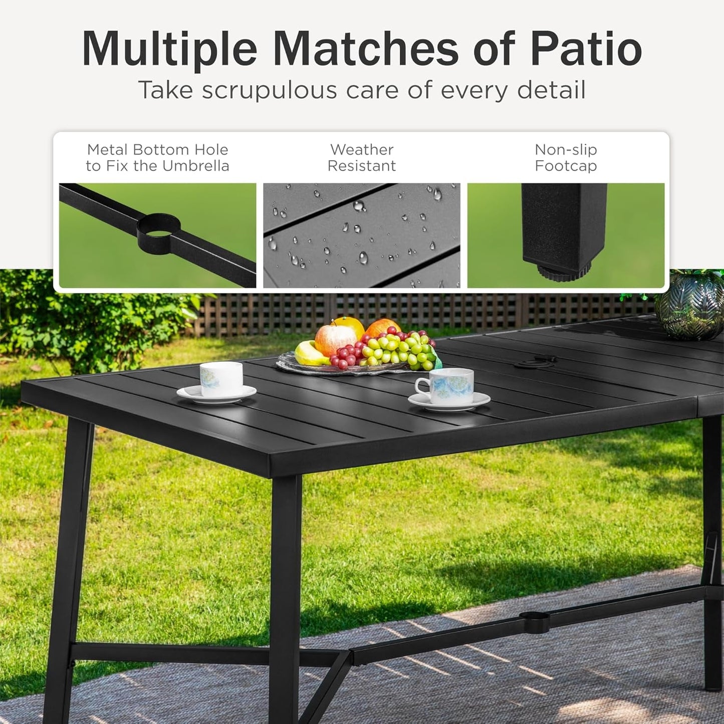 7PCS Patio Bar Set, Outdoor Swivel Bar Chairs with Rattan Backrest & Cushion,Large Patio Bar Table for 6,Patio High Furniture for Garden,Lawn-3