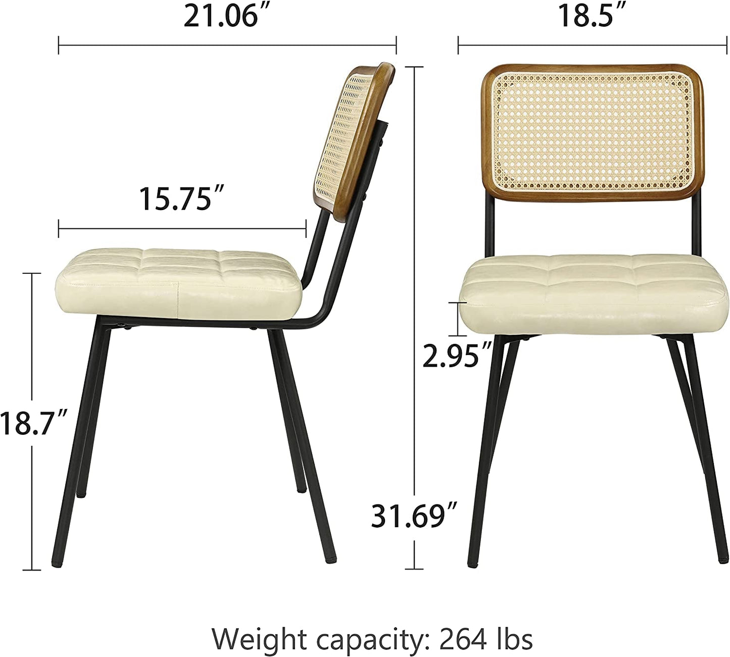 Rattan Dining Chairs, Set of 2, Mid Century Modern-2
