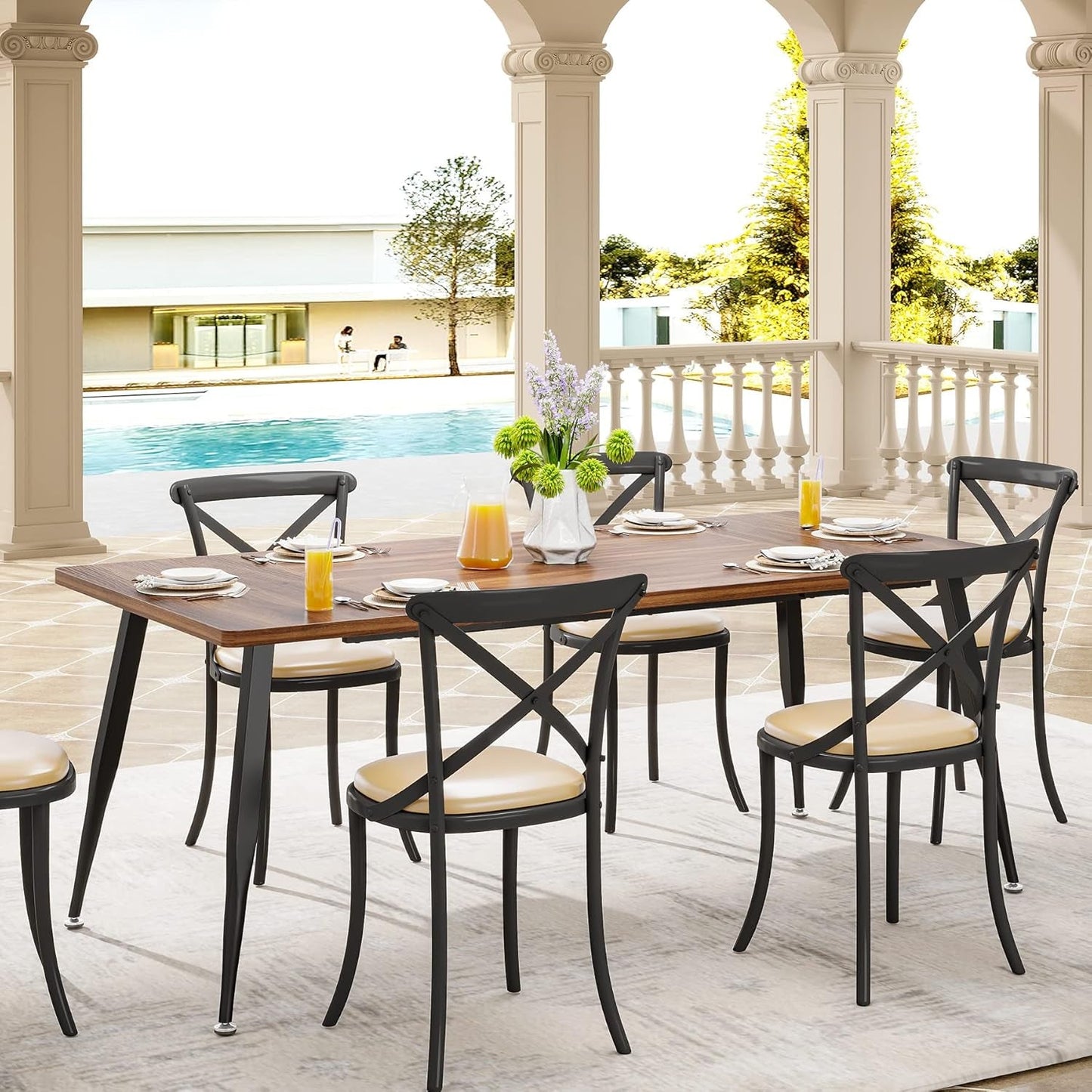 70.9 Inch Large Dining Table for 6 to 8, Industrial Kitchen Table Furniture with Metal Legs, Modern Faux Wood Rectangular Dinner Table for Dining Room, Rustic Brown/Black-4