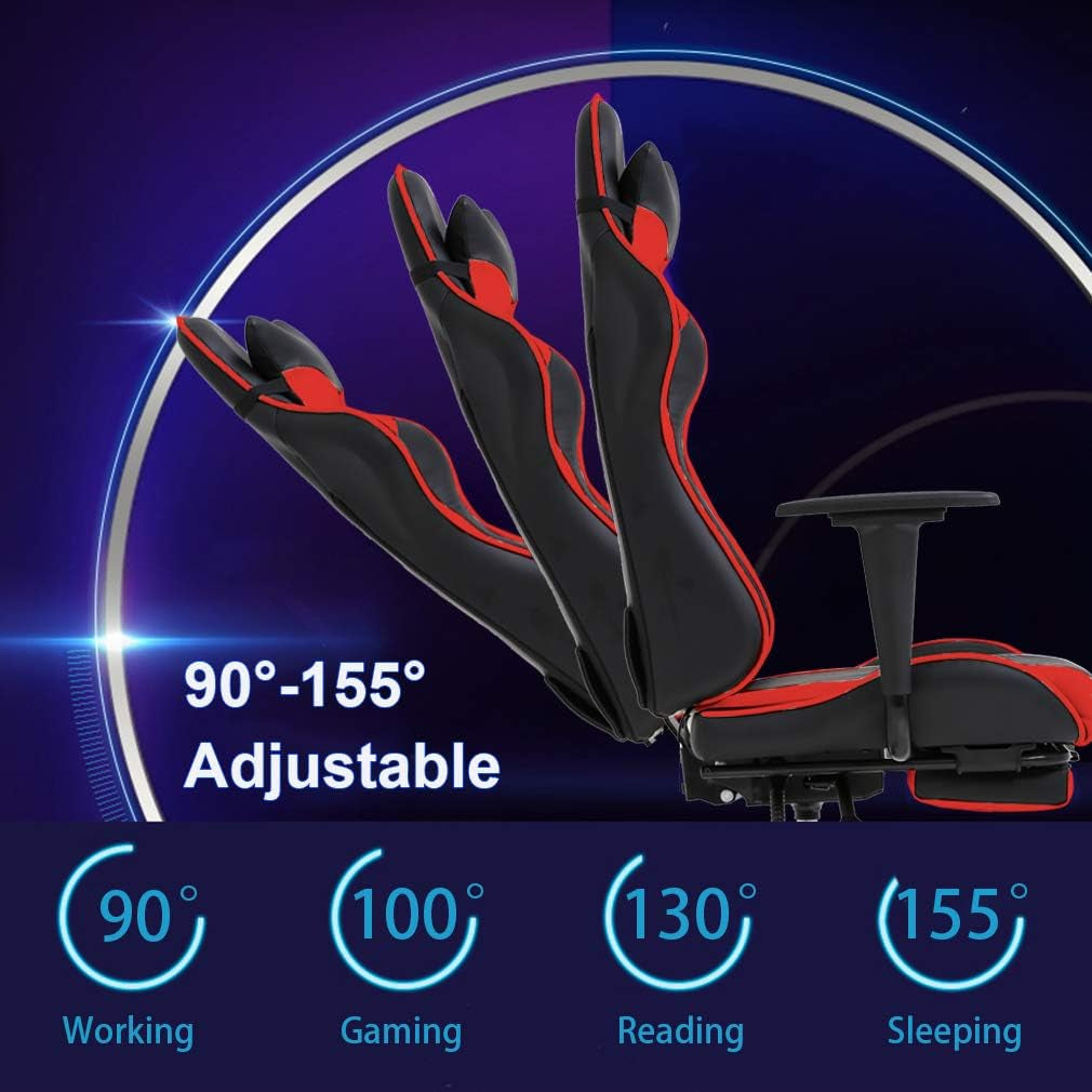 Gaming Chair Office Chair Ergonomic Desk Chair with Footrest Arms Lumbar Support Headrest Swivel Rolling High Back Racing Computer Chair for Women Men Adults Girls,Red-4