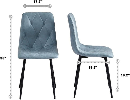 4 Set of Dining Chairs, Metal Frame Dining Chair for Kitchen Room,Technology Cloth Seat Chair for Living Room, Bedroom(Light Blue)-1