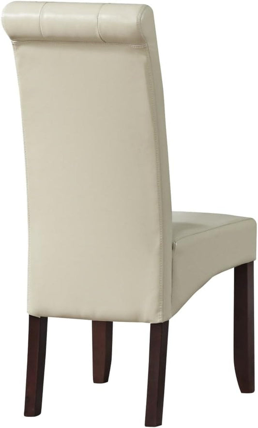 Cosmopolitan Parson Dining Chair (Set of 2), Satin Cream Faux Leather and SOLID WOOD, Square, Upholstered, for the Dining Room, Contemporary Modern-1