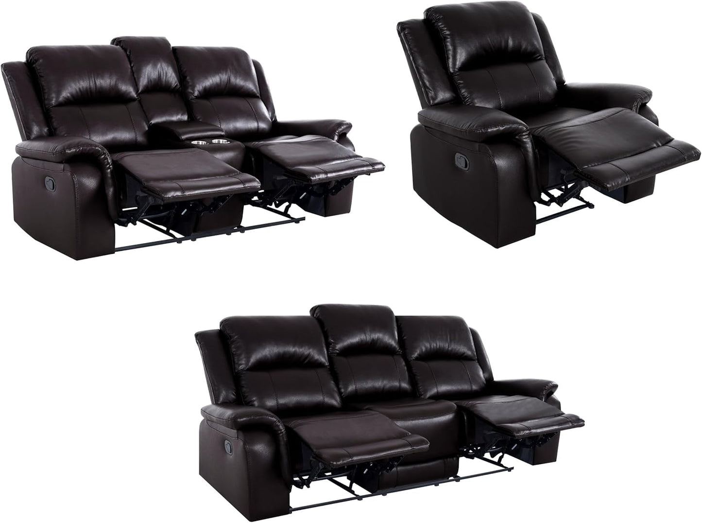 Katie Leather Recliner Sofa Set, Manual Recliner Sofa Couch - Living Room Furniture Set, Leather Reclining Sofa Recliner Couch for Office Home, Living Room Sofa Recliners, Air Leather, Espresso-4