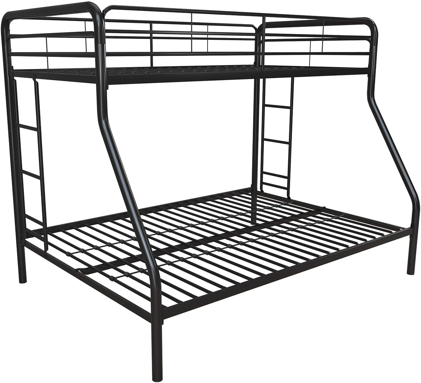 Dusty Metal Bunk Bed Frame for Kids, Teens, and Adults, with Angled Ladder, High Full Length Guardrail, Smooth Rounded Edges, No Boxspring Required, for Small Spaces, Twin-Over-Full, Black-3