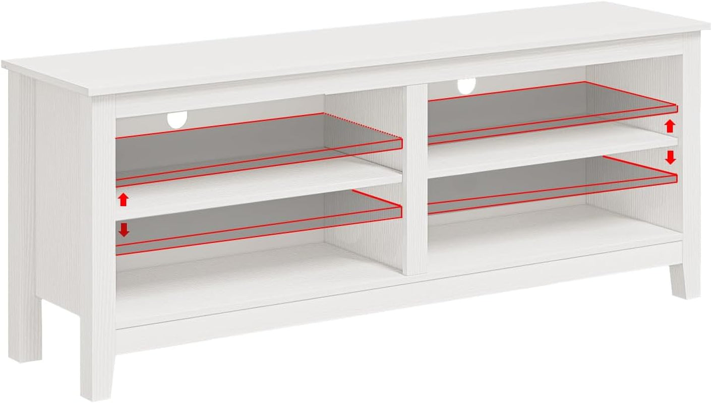 TV Stand for 65 Inch TV with Storage,Modern TV Entertainment Center for Bedroom,Tv Media Console Table with 4 Open Storage Shelve,55 Inch Wood TV Cabinet White-4