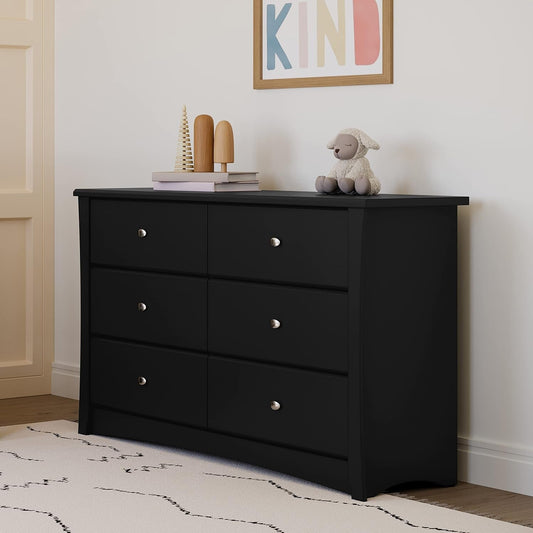 Crescent 6 Drawer Double Dresser (Black) – GREENGUARD Gold Certified, Dresser for Nursery, 6 Drawer Dresser, Kids Dresser, Nursery Dresser Drawer Organizer, Chest of Drawers-1