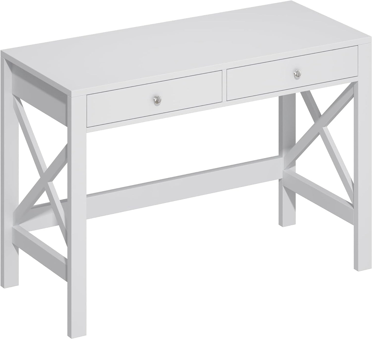 Computer Desk Study for Home Office, Modern Simple 40 Inches White Desk with Drawers, Makeup Vanity Console Table-2
