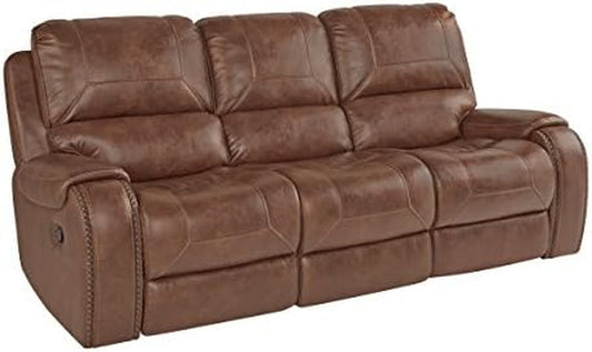 Achern Leather Air Nail Head Manual Reclining Sofa with Storage Console, Brown-1