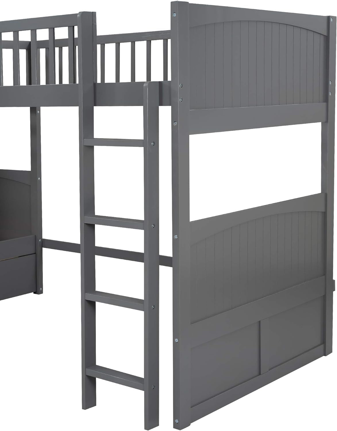 Triple Bunk Bed for Kids L Shaped Bunk Bed Solid Wood Twin over Twin over Twin Bed with 2 Drawers and 2 Ladders, No Box Spring Needed, Gray-4
