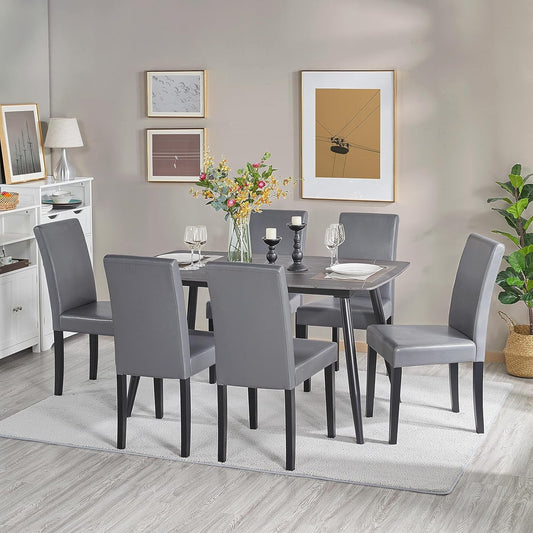 Set of 4 Dining Chairs Faux Leather High Back Kitchen Chair Upholstered Armless Side Chair with Waterproof Surface and Wood Legs for Home and Restaurant, Gray-1